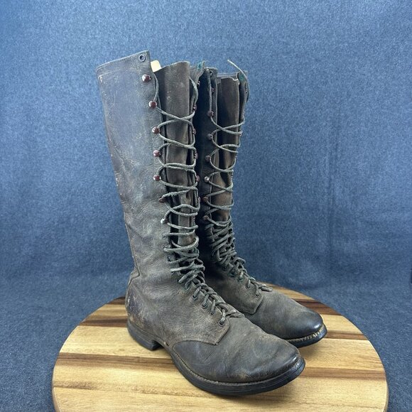 Military WWII Era Knee Height Lace Up Boots With Hobnail Soles & Heels Sz 7.5 - Picture 2 of 12